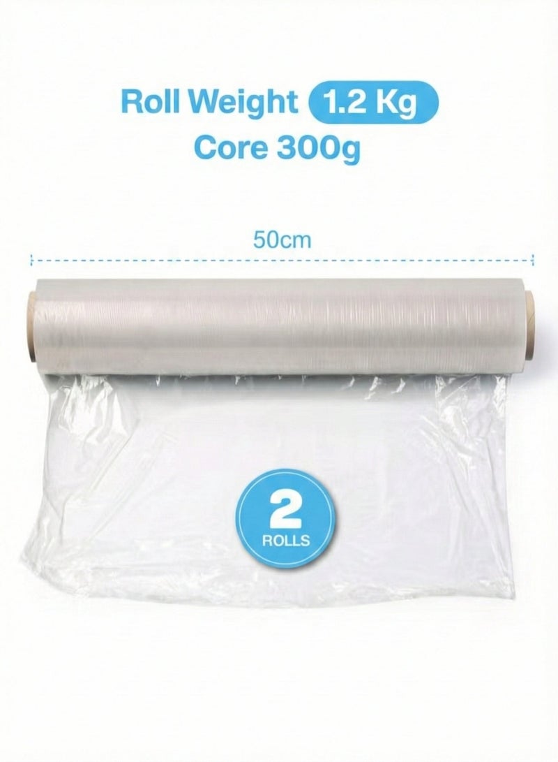 AKSONZ 2 Pack Heavy Duty Stretch Film Clear Plastic Cling Wrap for Moving, Packaging & Shipping Industrial Strength Pallet Shrink Wrap 50cm x 1.2kg (300g Core) - Image 2